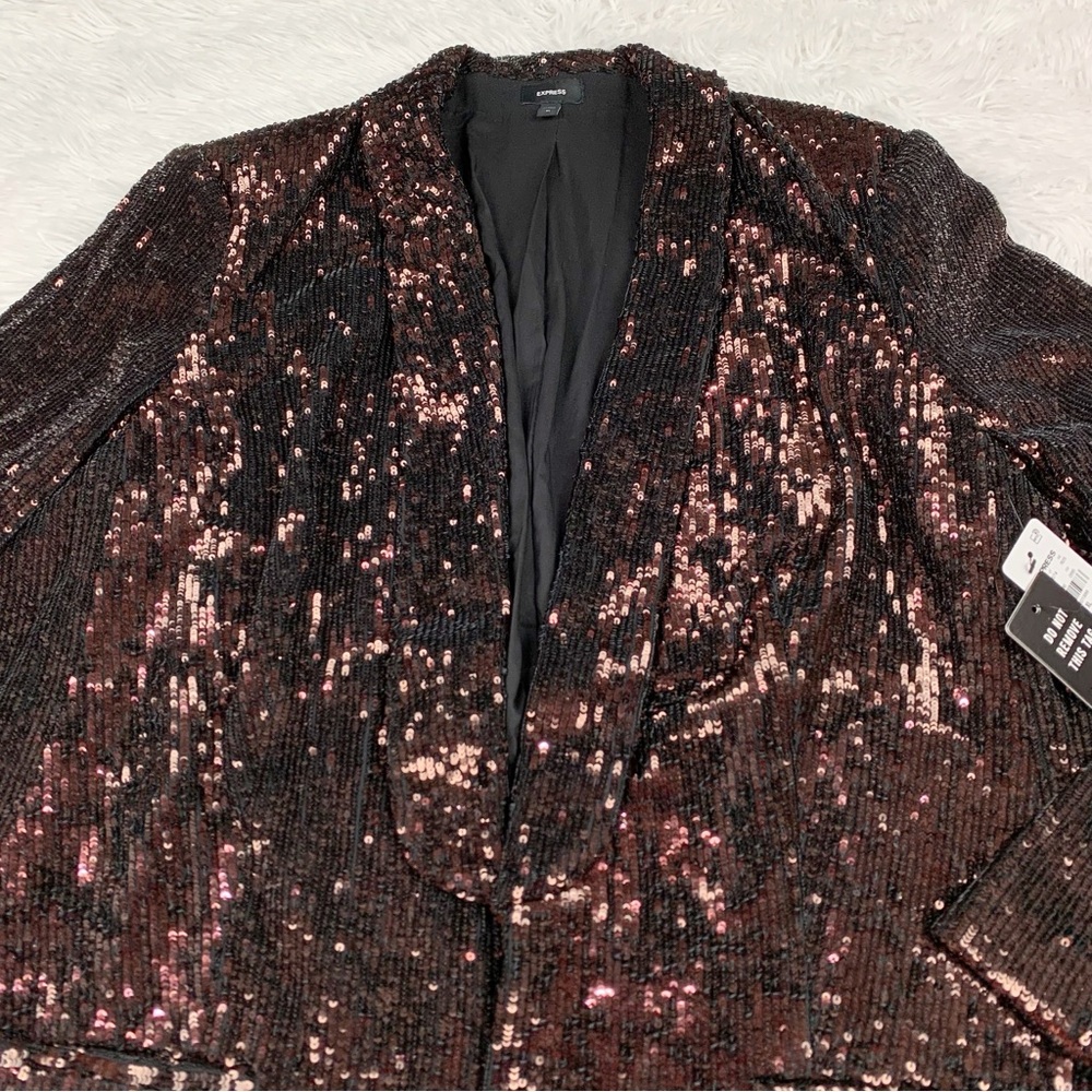 Express bronze sequin‎ open front boyfriend blazer long sleeve - Picture 4 of 11